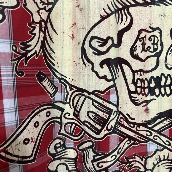 Lucky 13 Ride Culture Plaid Red Button Up Short Sleeve Shirt 2XL Dead Man's Hand - Picture 10 of 16